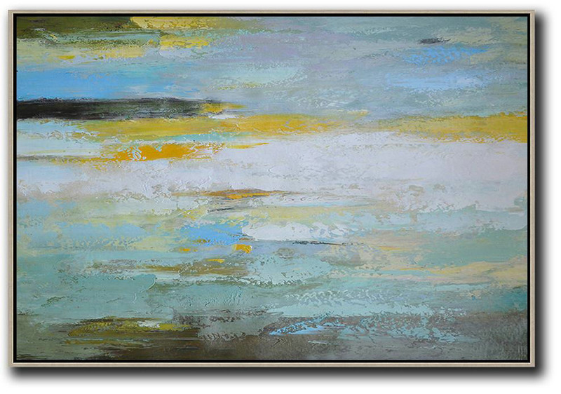 Extra Large 72" Acrylic Painting,Oversized Horizontal Contemporary Art,Acrylic Painting Large Wall Art,White,Yellow,Grey,Green.etc